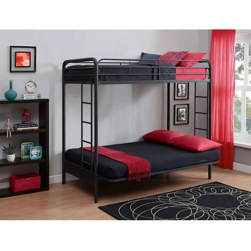 Twin over Full Futon Bunk Bed Sleeper Sofa in Black Metal by HomePacific