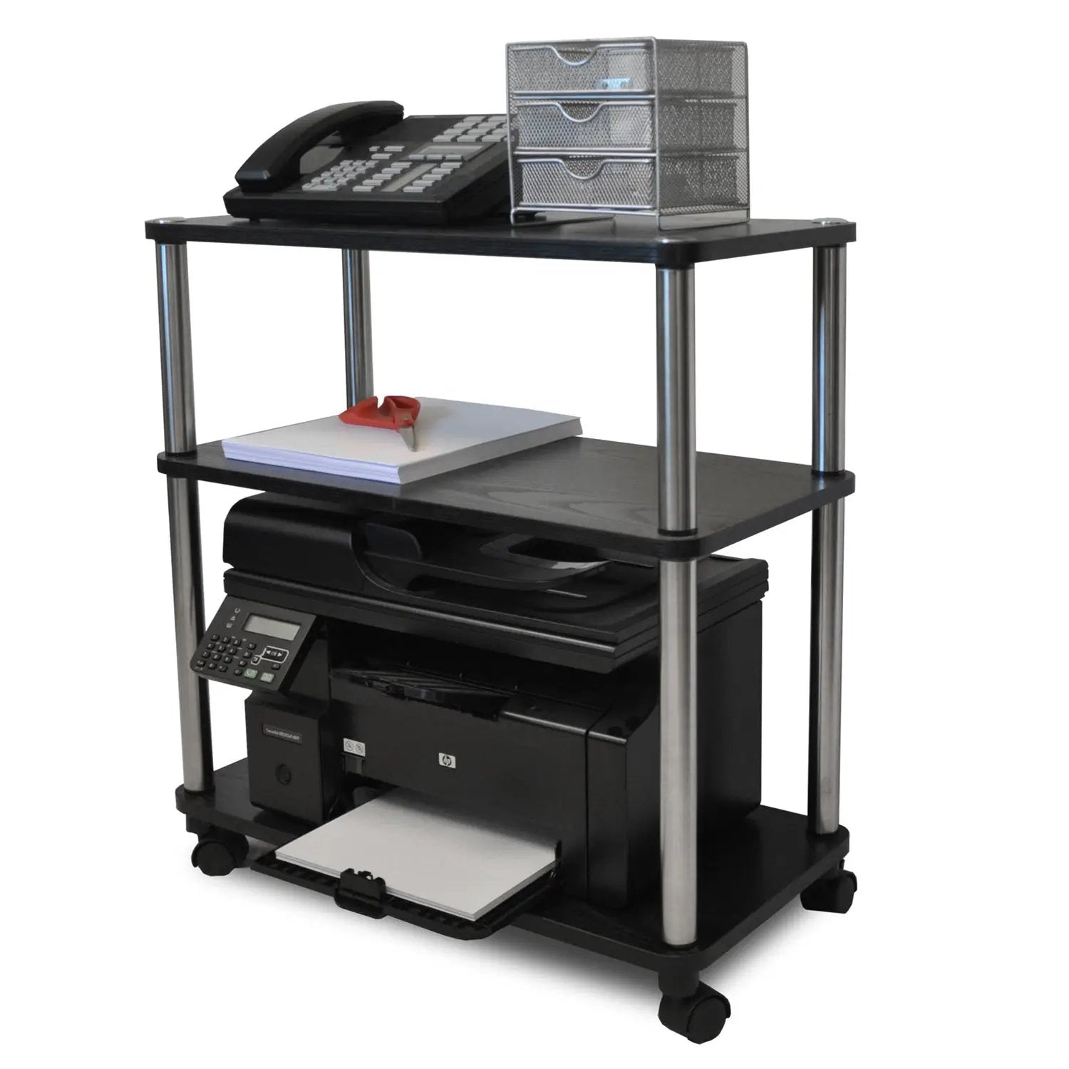 3-Shelf Mobile Home Office Caddy Printer Stand Cart in Black by HomePacific