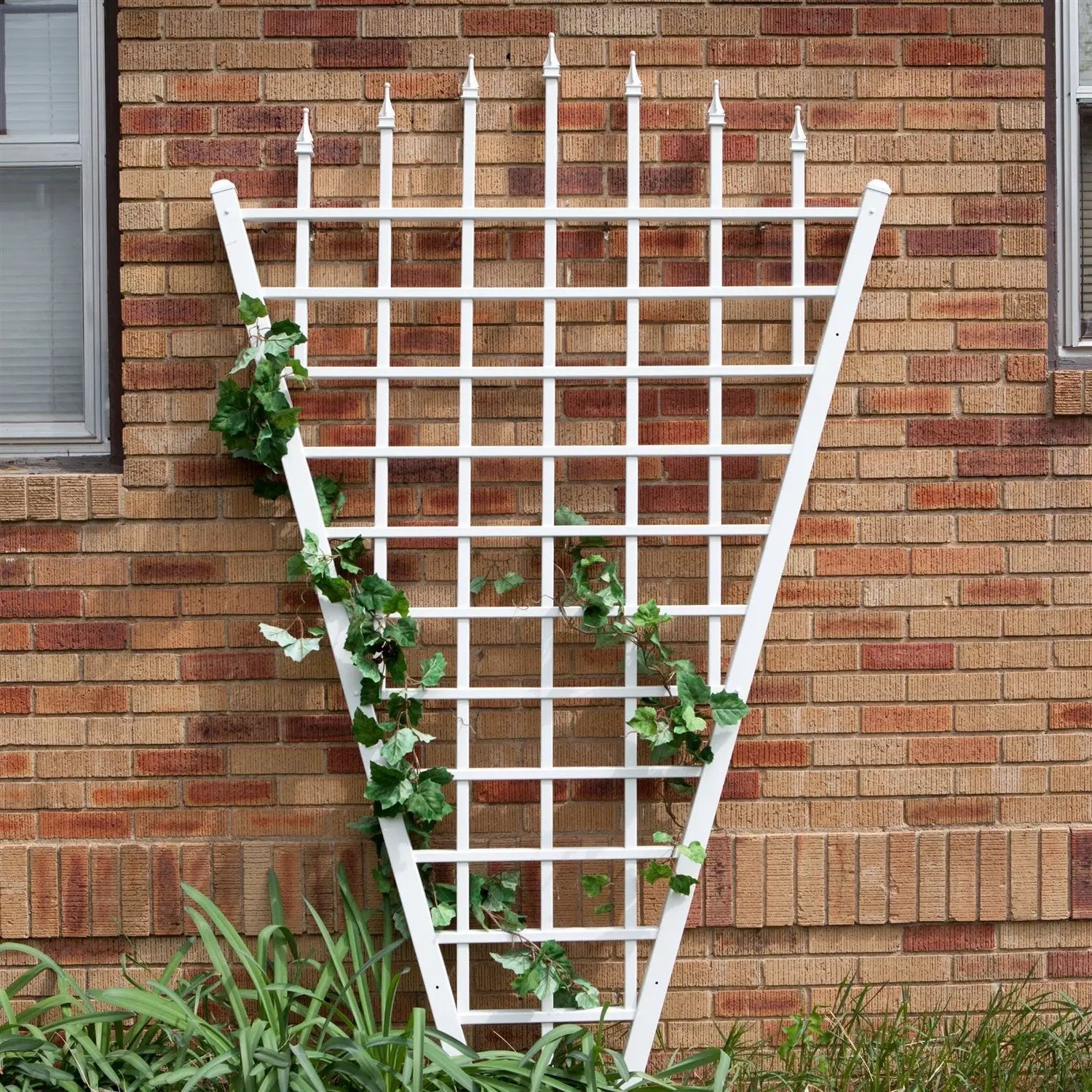 7.75 Ft Fan Shaped Garden Trellis with Pointed Finals in White Vinyl by HomePacific