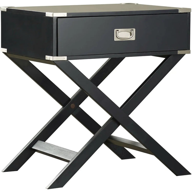 Dark Grey Black 1-Drawer End Table Nightstand with Modern Classic X Style Legs by HomePacific