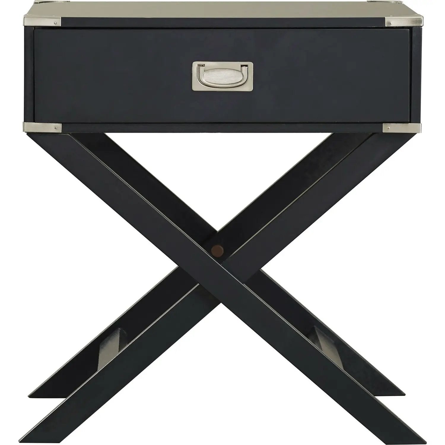 Dark Grey Black 1-Drawer End Table Nightstand with Modern Classic X Style Legs by HomePacific