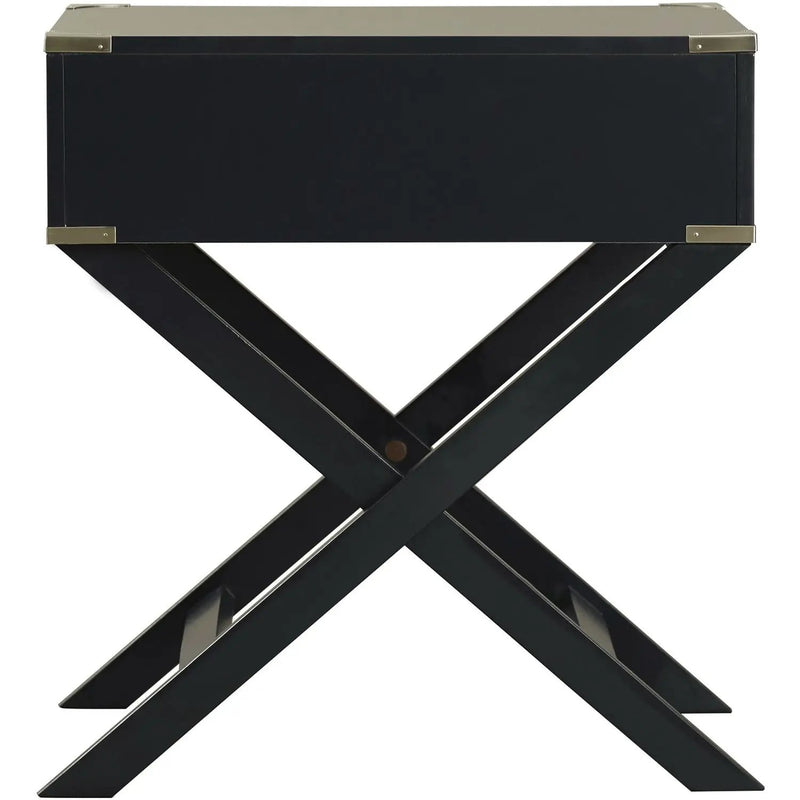 Dark Grey Black 1-Drawer End Table Nightstand with Modern Classic X Style Legs by HomePacific