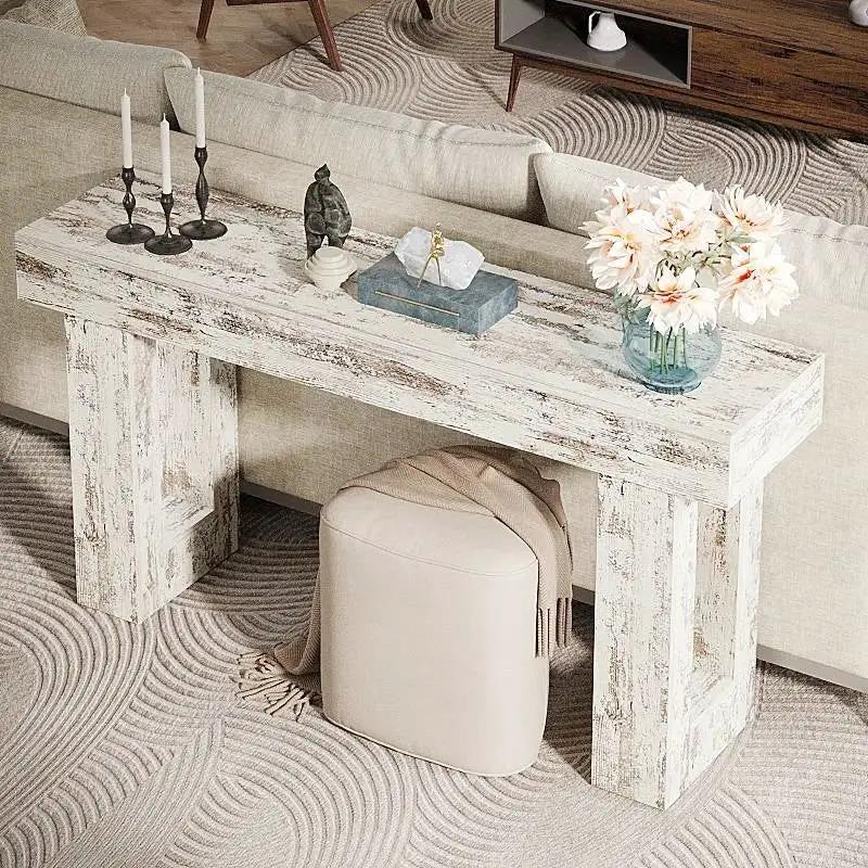 Modern Farmhouse 63-inch Console Sofa Table in Rustic White Wood Finish by HomePacific