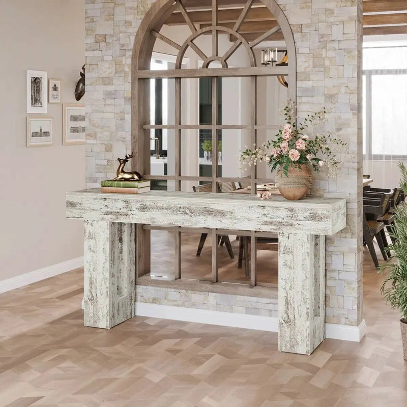 Modern Farmhouse 63-inch Console Sofa Table in Rustic White Wood Finish by HomePacific