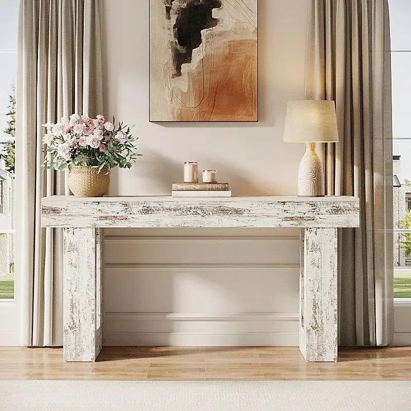 Modern Farmhouse 63-inch Console Sofa Table in Rustic White Wood Finish by HomePacific