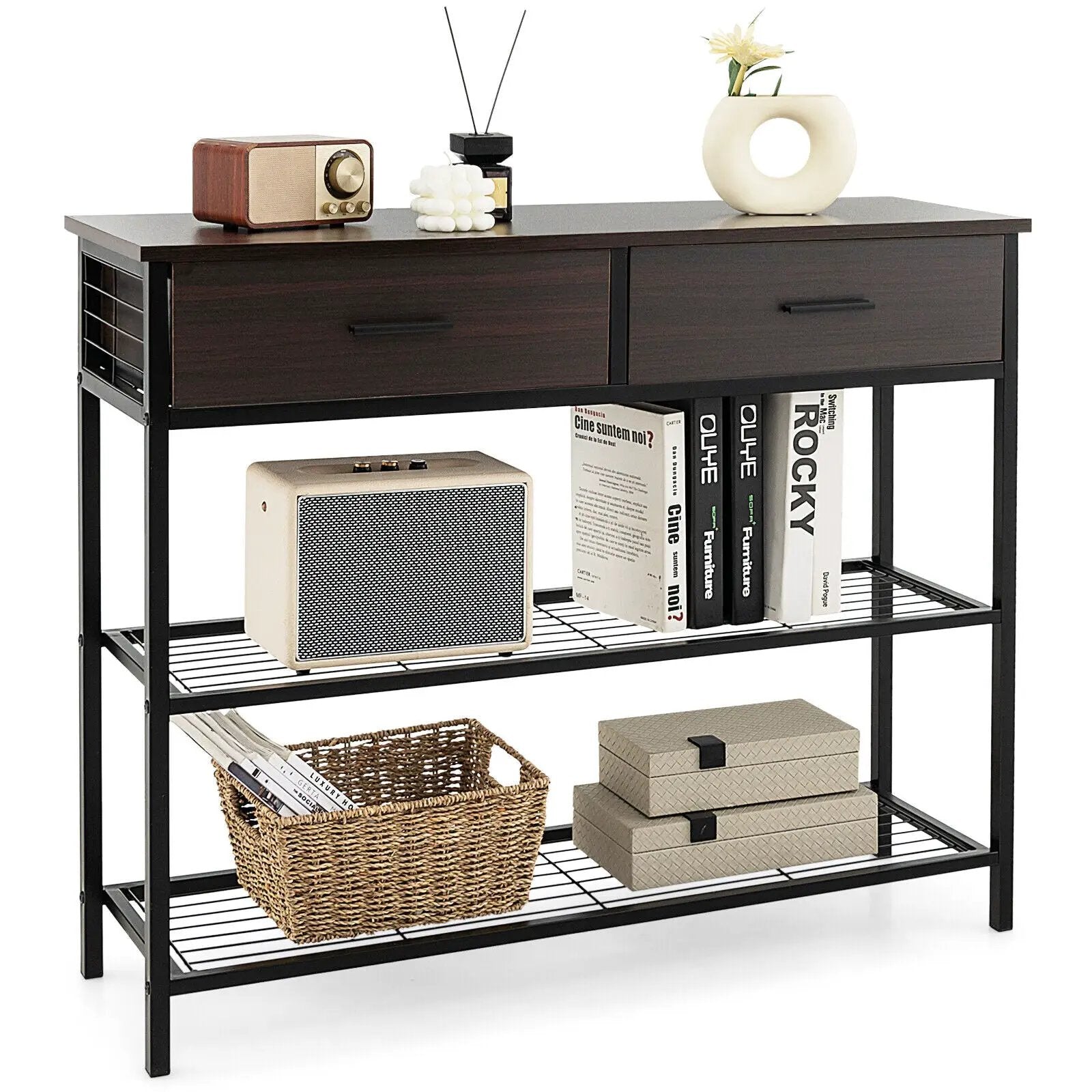 39.5 Inch Entryway Table with 2 Drawers and 2-Tier Shelves by DirectDeals
