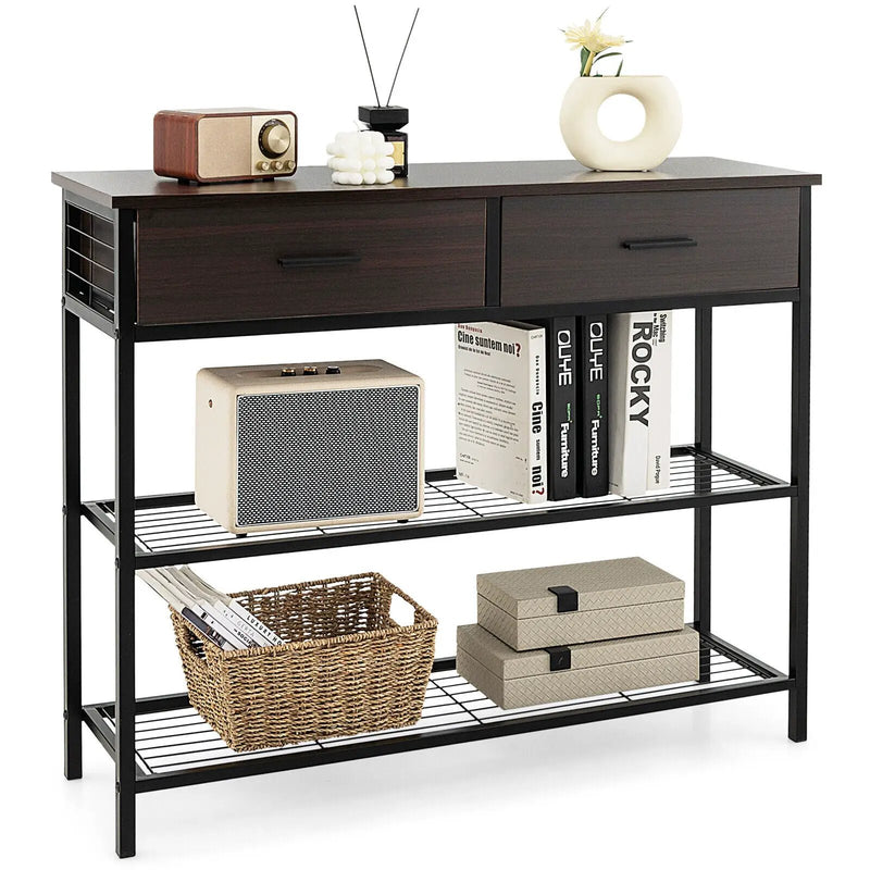 39.5 Inch Entryway Table with 2 Drawers and 2-Tier Shelves by DirectDeals