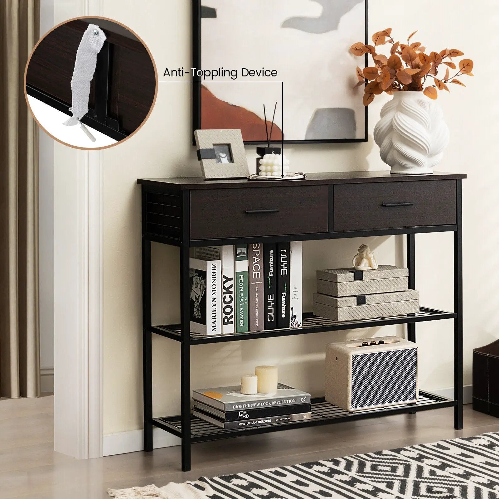 39.5 Inch Entryway Table with 2 Drawers and 2-Tier Shelves by DirectDeals