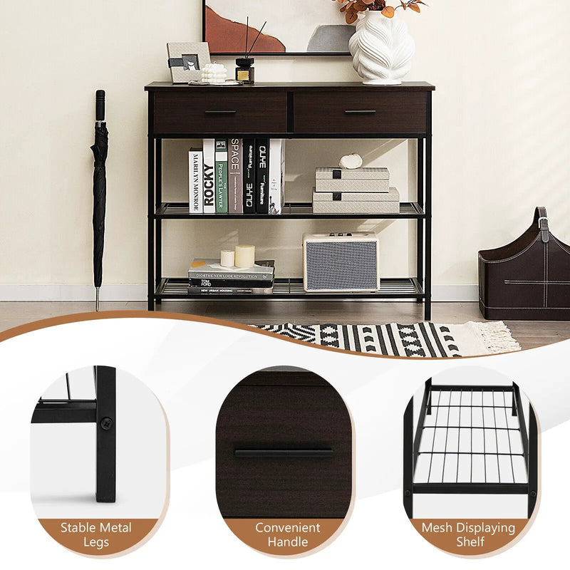 39.5 Inch Entryway Table with 2 Drawers and 2-Tier Shelves by DirectDeals