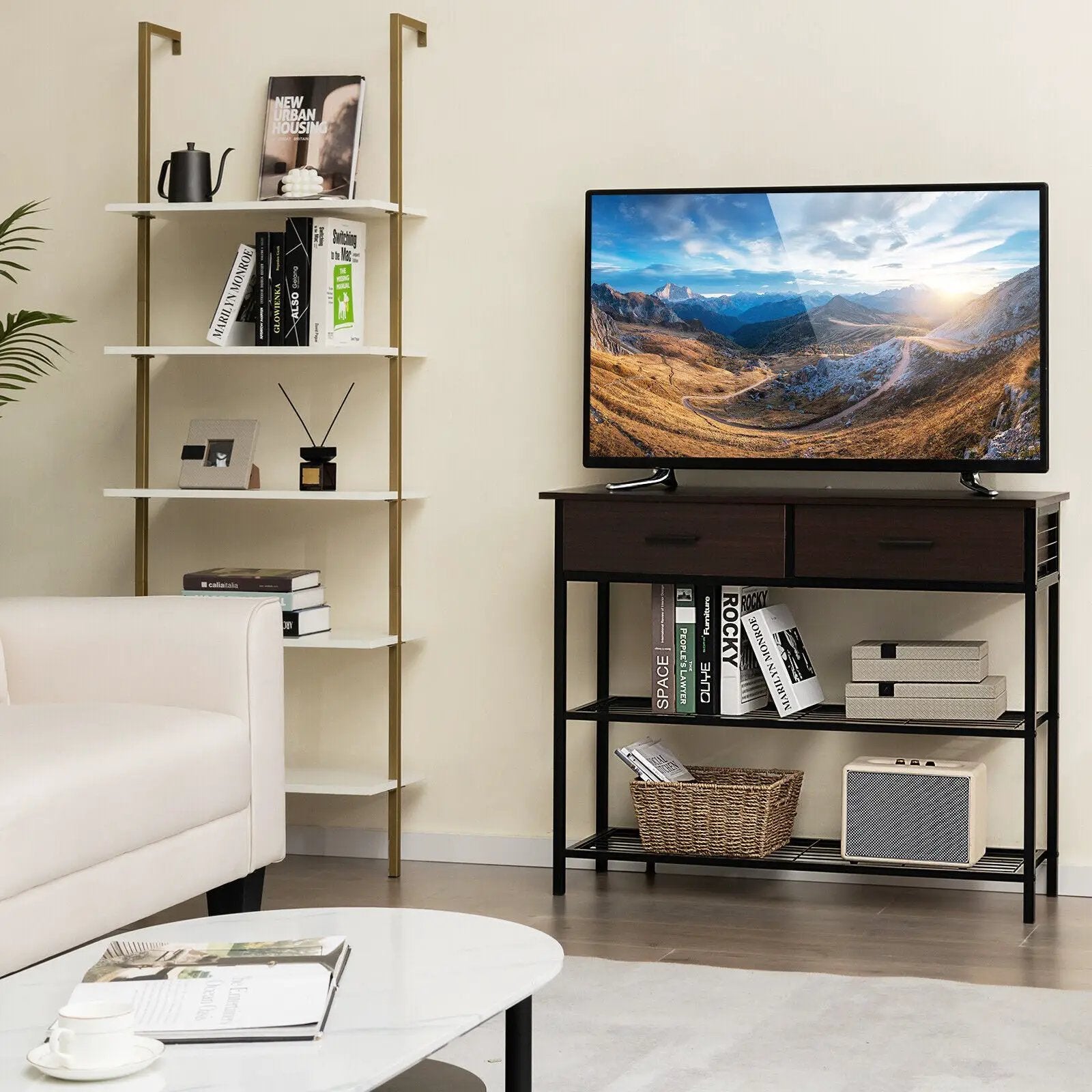 39.5 Inch Entryway Table with 2 Drawers and 2-Tier Shelves by DirectDeals