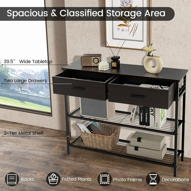 39.5 Inch Entryway Table with 2 Drawers and 2-Tier Shelves by DirectDeals