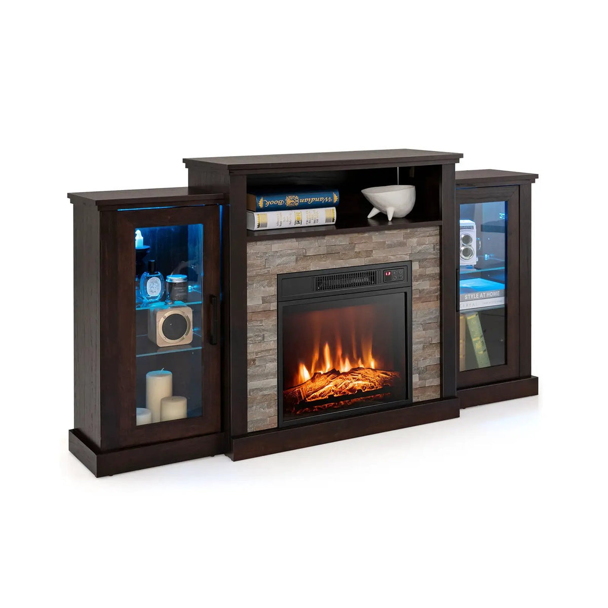 Fireplace TV Stand with 16-Color Led Lights for TVs up to 65 Inch by DirectDeals