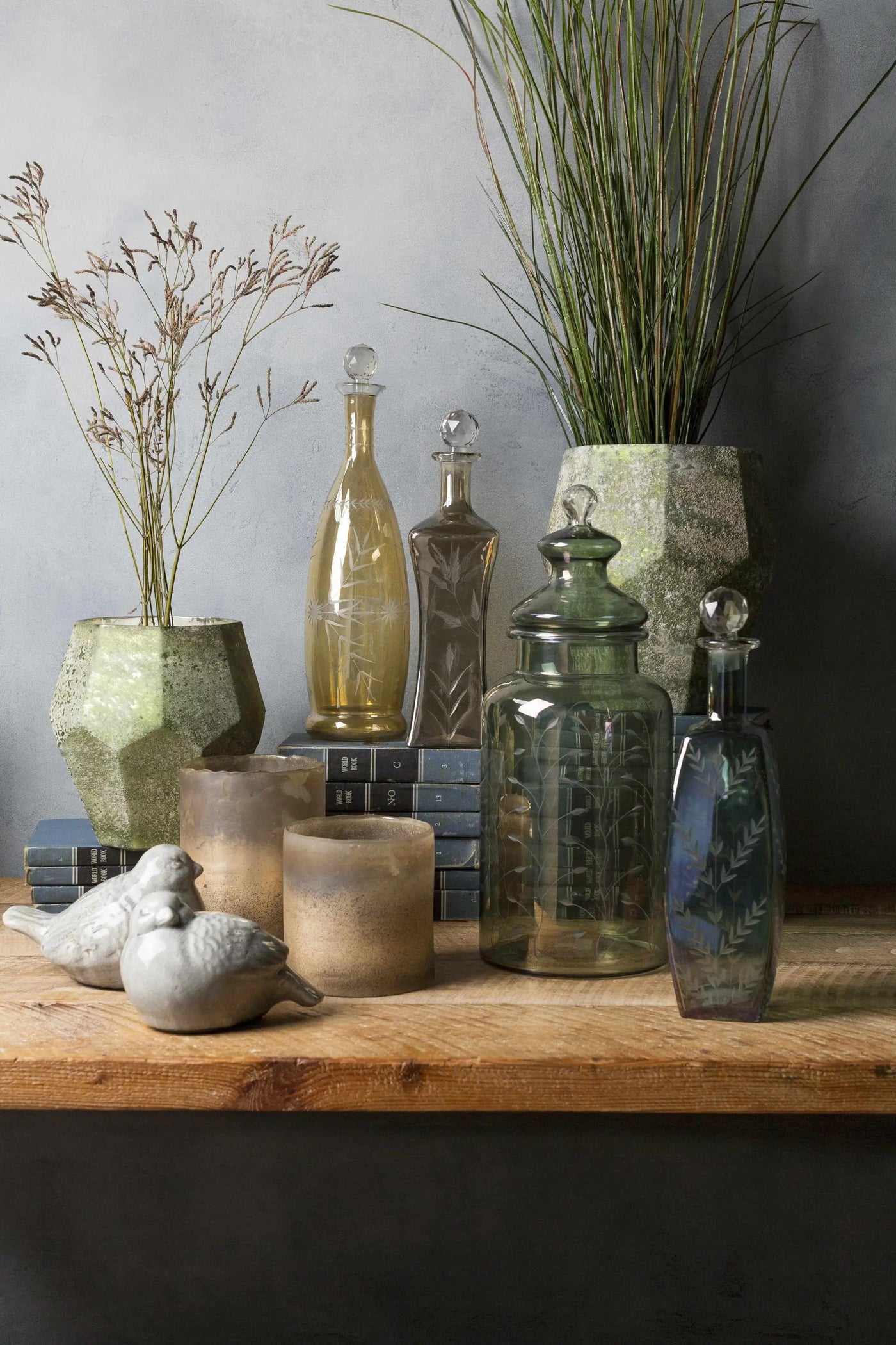Stewartville Green Etched Glass Jar - Clearance by Boutique Rugs
