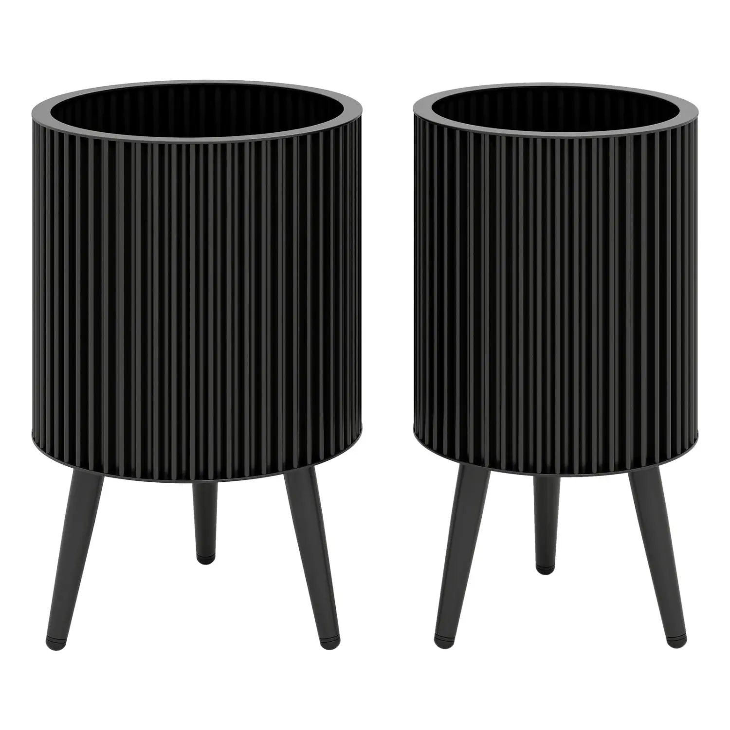 Fluted Metal Planter Pots with Stand Set of 2 by DirectDeals
