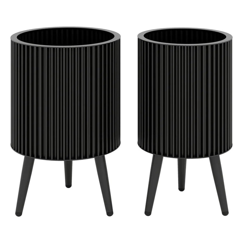 Fluted Metal Planter Pots with Stand Set of 2 by DirectDeals