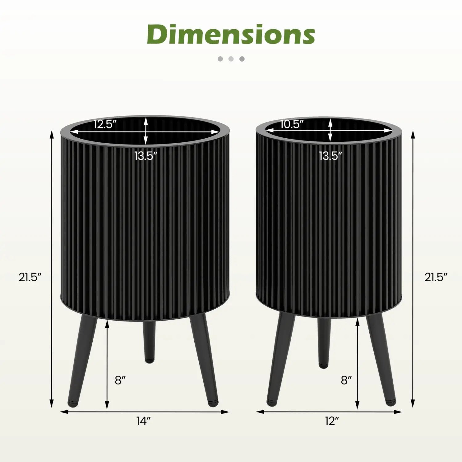 Fluted Metal Planter Pots with Stand Set of 2 by DirectDeals