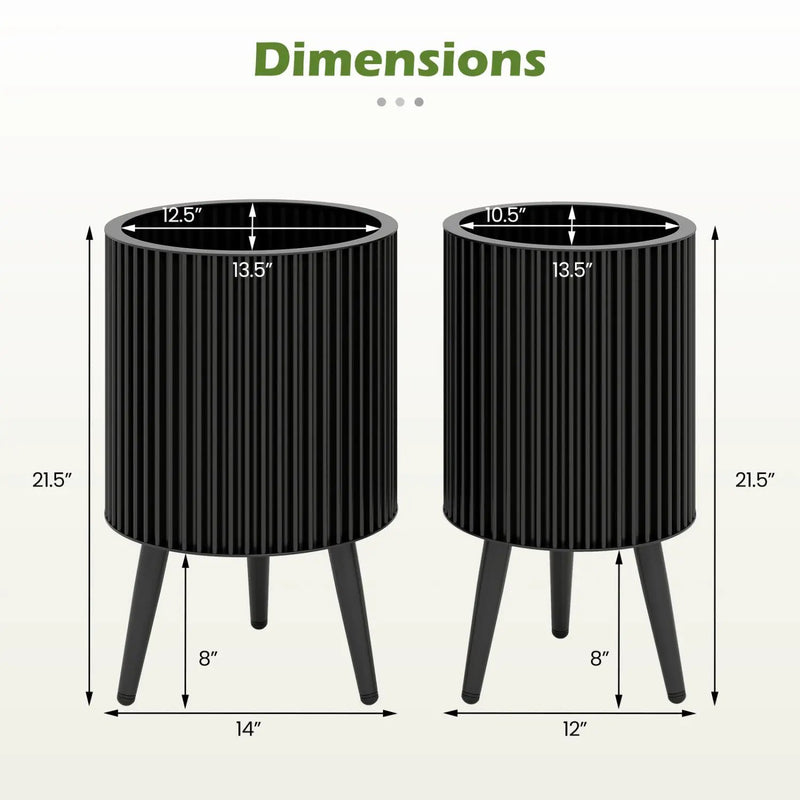 Fluted Metal Planter Pots with Stand Set of 2 by DirectDeals