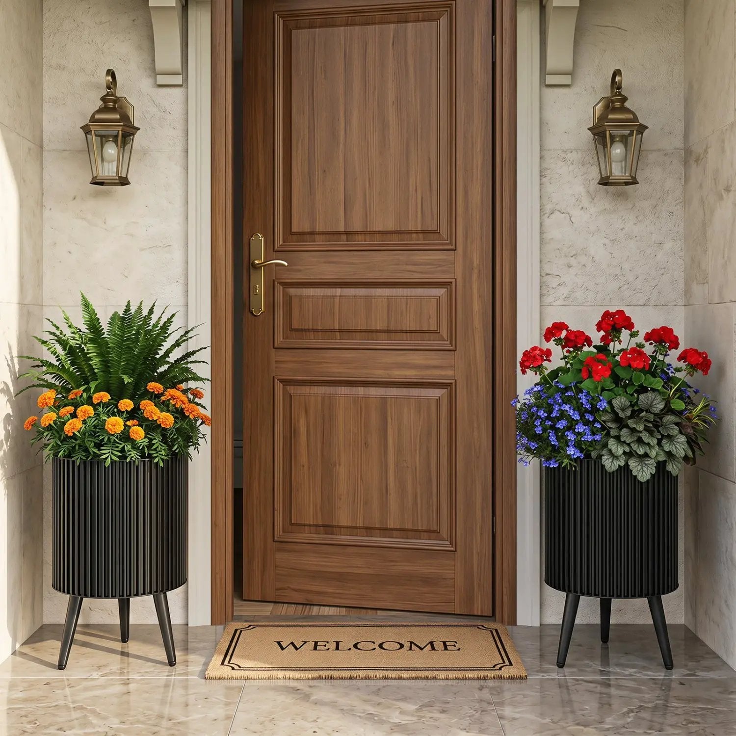 Fluted Metal Planter Pots with Stand Set of 2 by DirectDeals