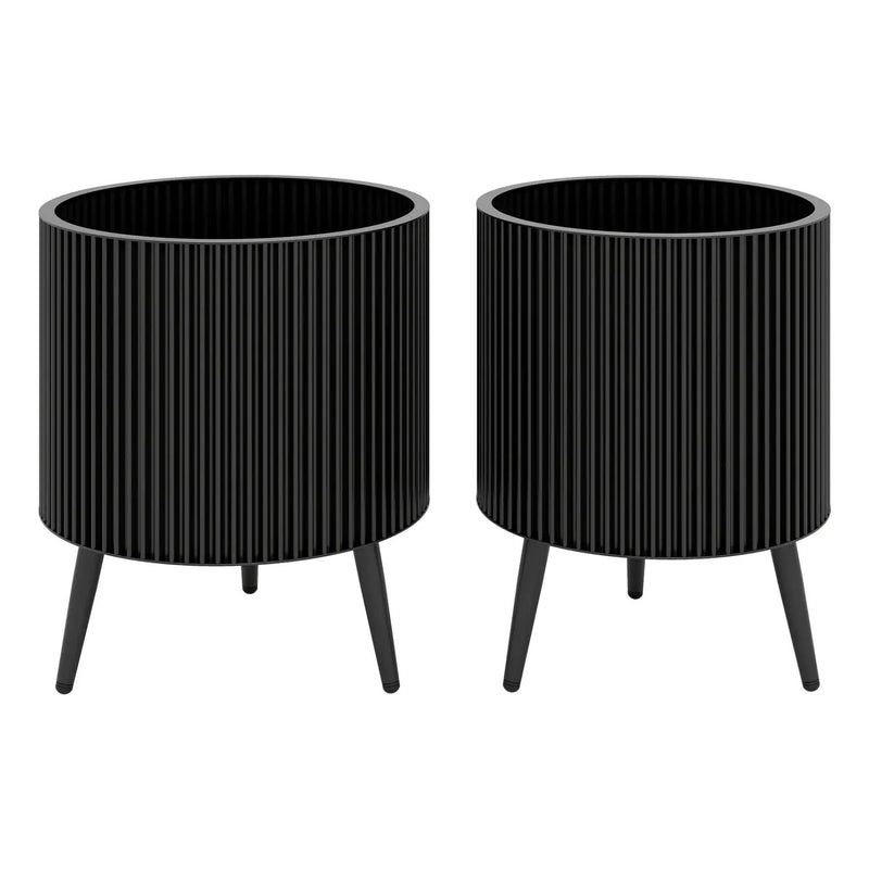Fluted Metal Planter Pots with Stand Set of 2 by DirectDeals