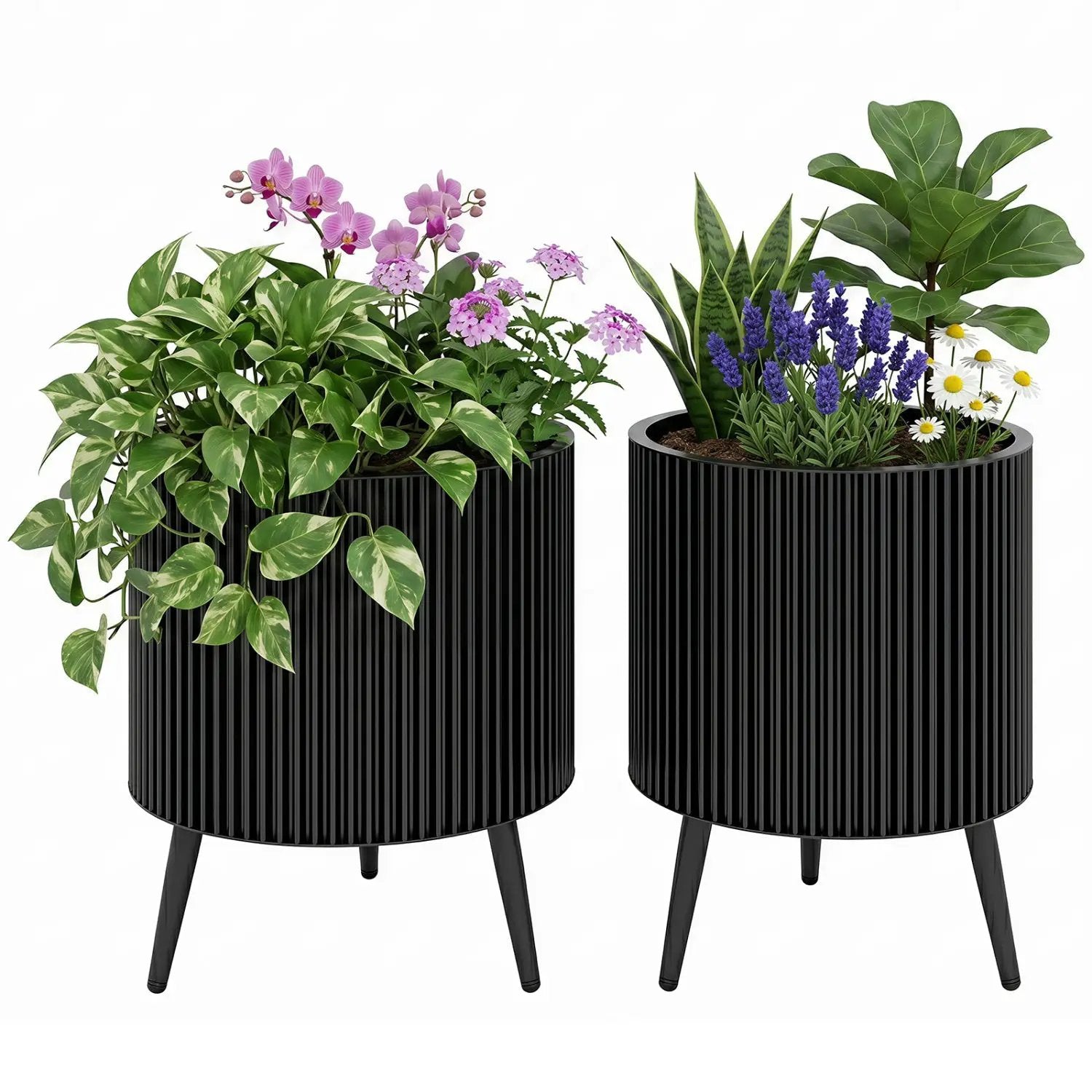 Fluted Metal Planter Pots with Stand Set of 2 by DirectDeals