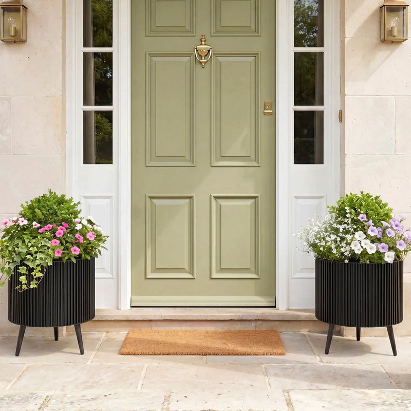 Fluted Metal Planter Pots with Stand Set of 2 by DirectDeals