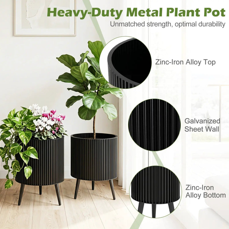 Fluted Metal Planter Pots with Stand Set of 2 by DirectDeals