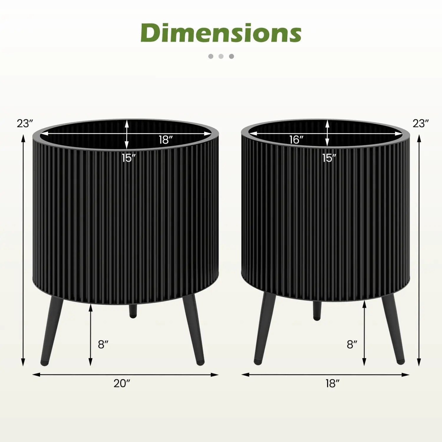 Fluted Metal Planter Pots with Stand Set of 2 by DirectDeals