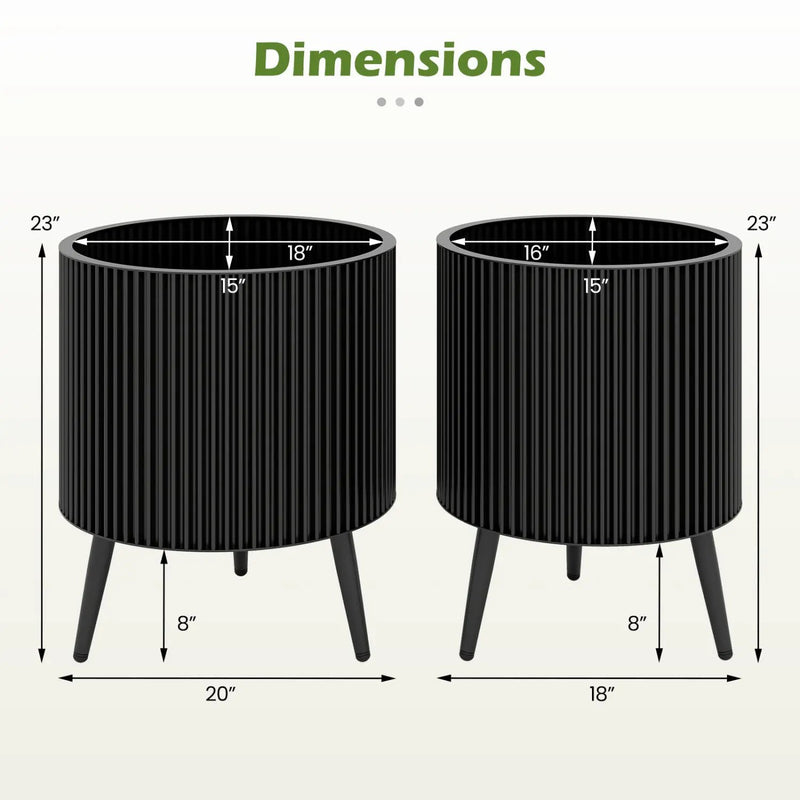 Fluted Metal Planter Pots with Stand Set of 2 by DirectDeals