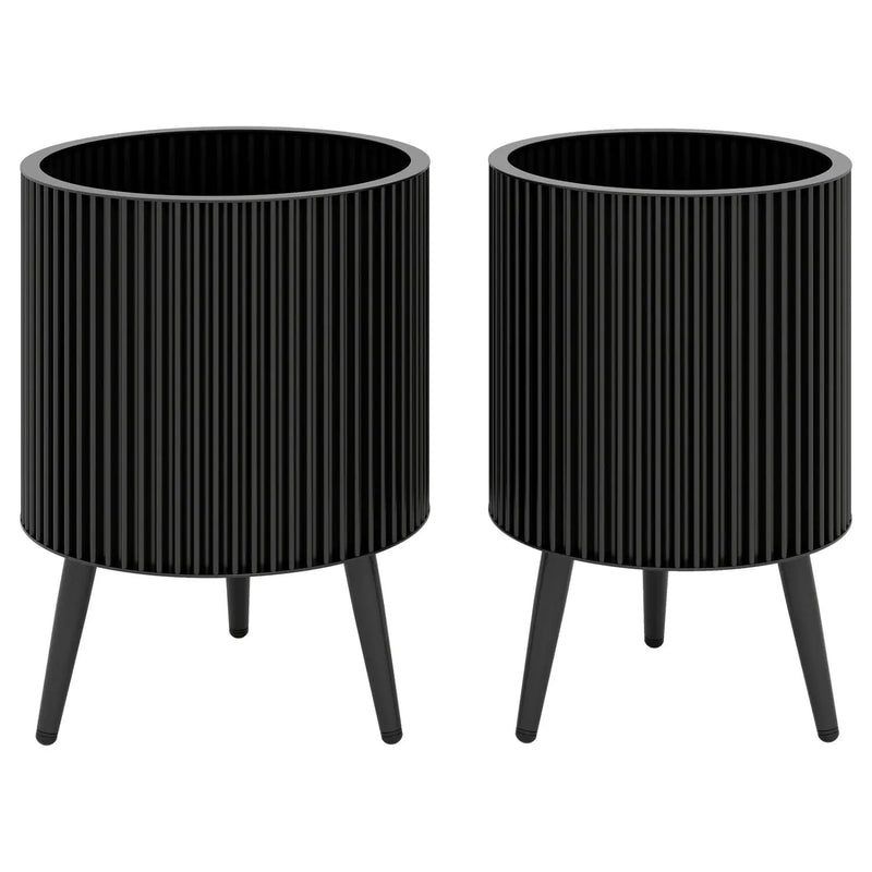 Fluted Metal Planter Pots with Stand Set of 2 by DirectDeals