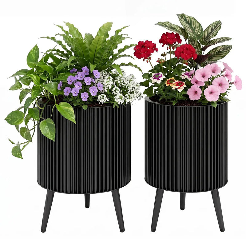 Fluted Metal Planter Pots with Stand Set of 2 by DirectDeals