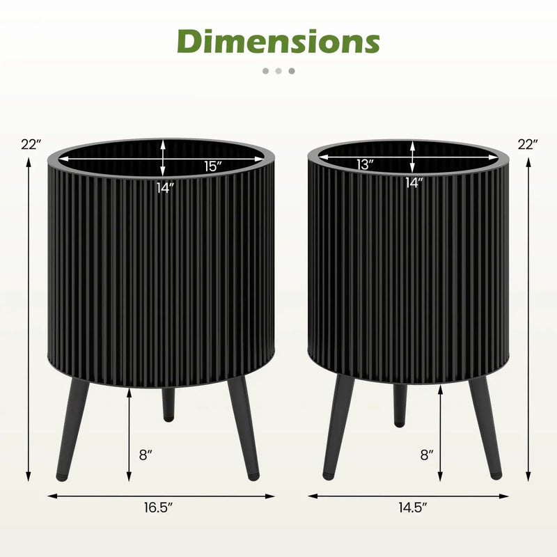 Fluted Metal Planter Pots with Stand Set of 2 by DirectDeals