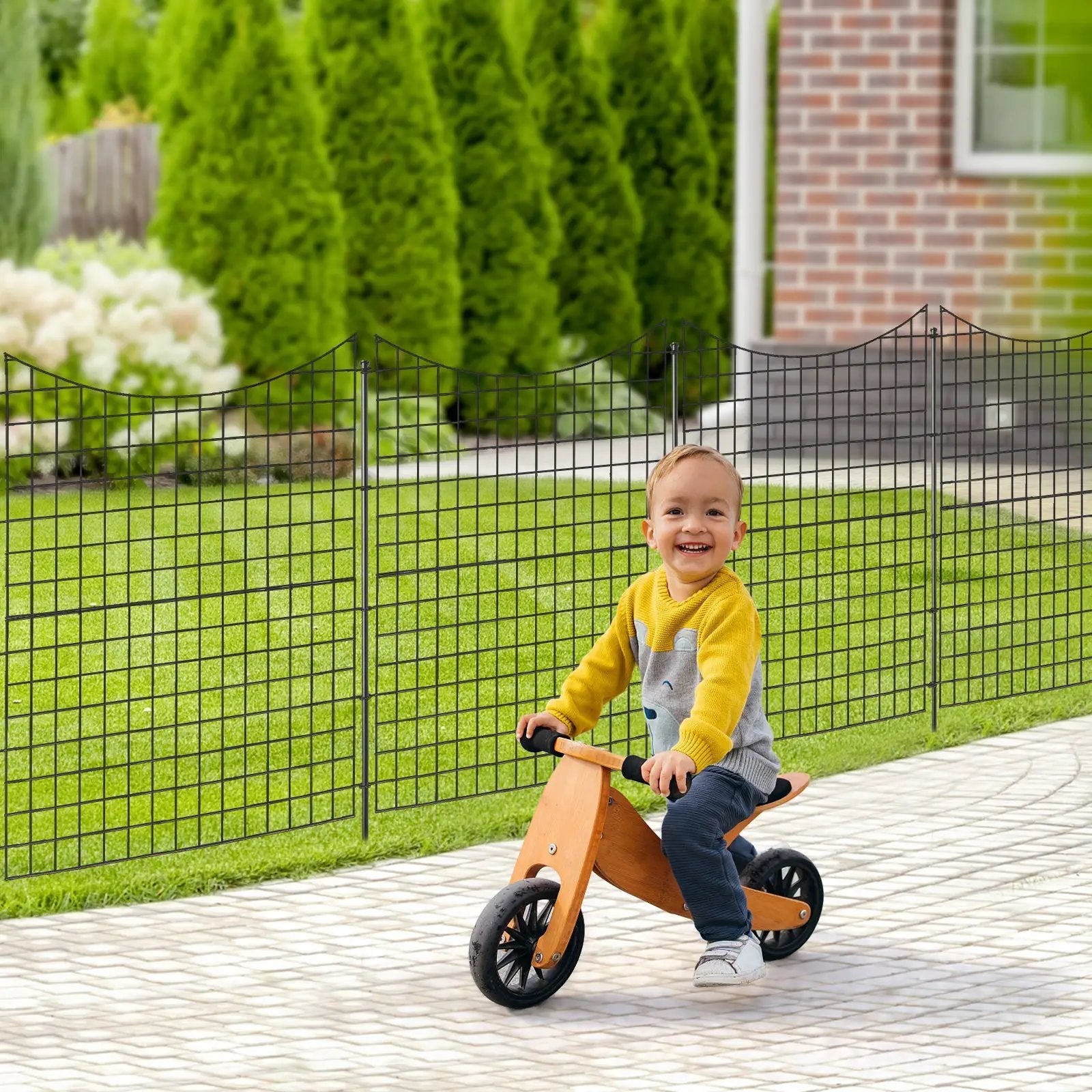 Decorative Garden Fence with 5 Panels and 5 Stakes-Black by DirectDeals