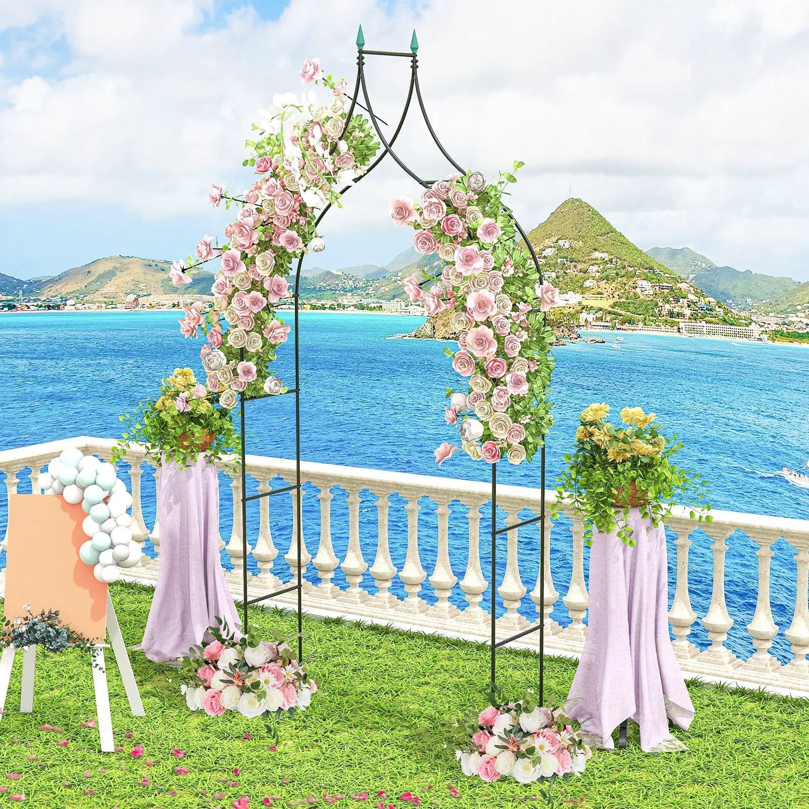 9.5 Feet Decorative Metal Garden Arch for Vine Rose Climbing Wedding Ceremony Party Decoration by DirectDeals