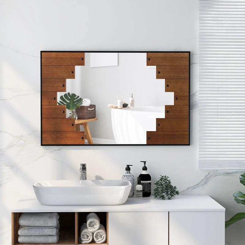 37.5 Inch x 26.5 Inch Decorative Rectangle Wall Mirror with Piano Key-Shaped Frame-Black by DirectDeals