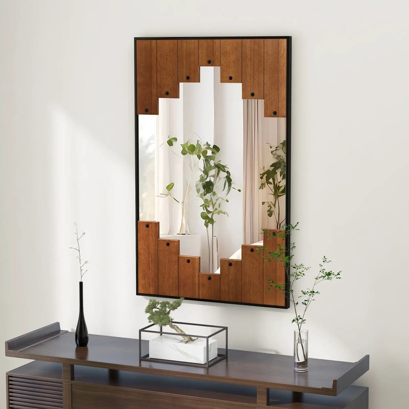 37.5 Inch x 26.5 Inch Decorative Rectangle Wall Mirror with Piano Key-Shaped Frame-Black by DirectDeals