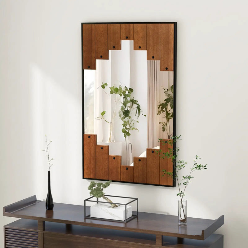 37.5 Inch x 26.5 Inch Decorative Rectangle Wall Mirror with Piano Key-Shaped Frame-Black by DirectDeals