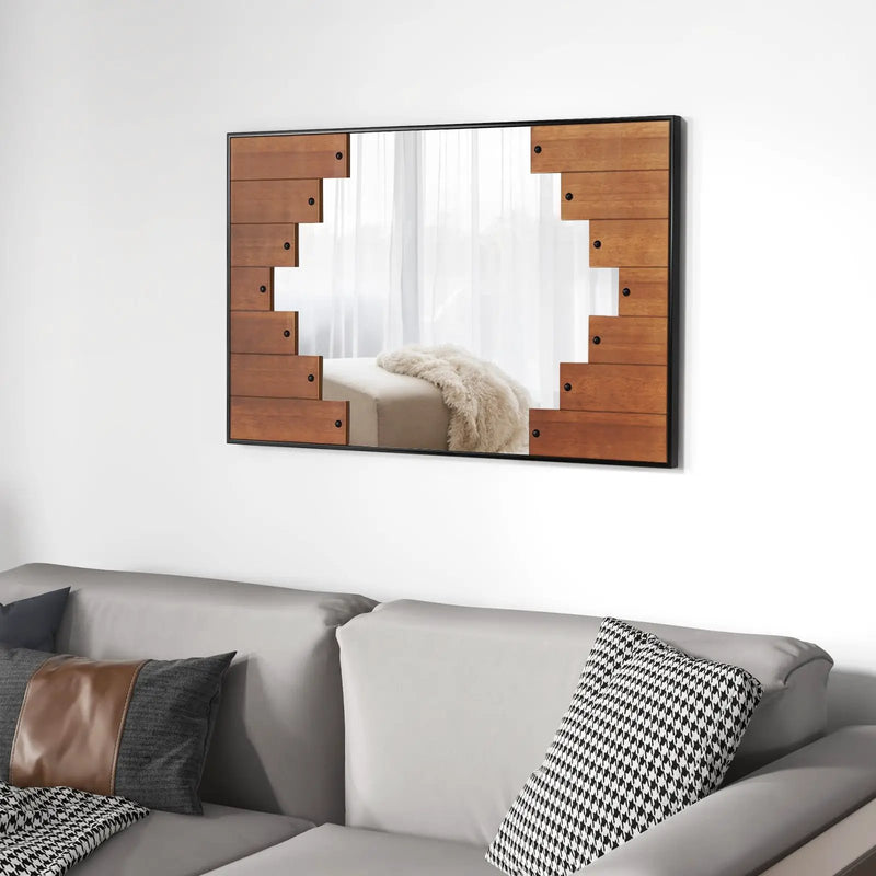 37.5 Inch x 26.5 Inch Decorative Rectangle Wall Mirror with Piano Key-Shaped Frame-Black by DirectDeals