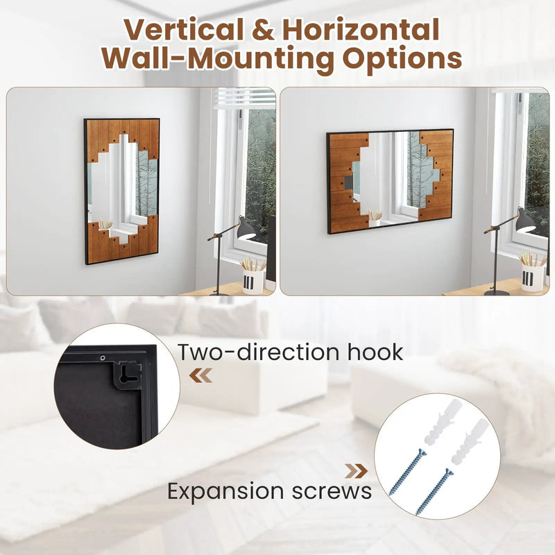 37.5 Inch x 26.5 Inch Decorative Rectangle Wall Mirror with Piano Key-Shaped Frame-Black by DirectDeals