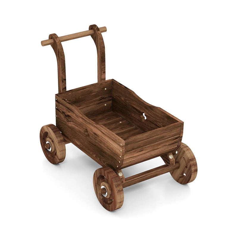Decorative Wooden Wagon Cart with Handle Wheels and Drainage Hole-Rustic Brown by DirectDeals