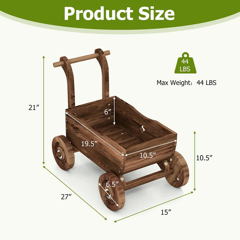 Decorative Wooden Wagon Cart with Handle Wheels and Drainage Hole-Rustic Brown by DirectDeals