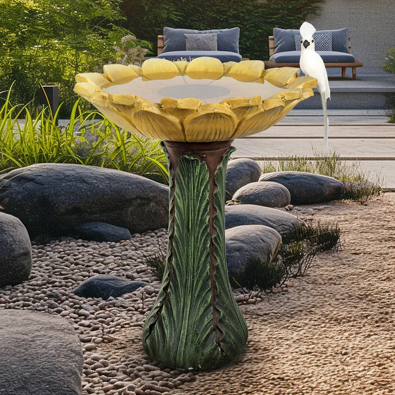 Concrete Sunflower Bird Bath Sculpted Basin 24 Inch, photo 2 of 4