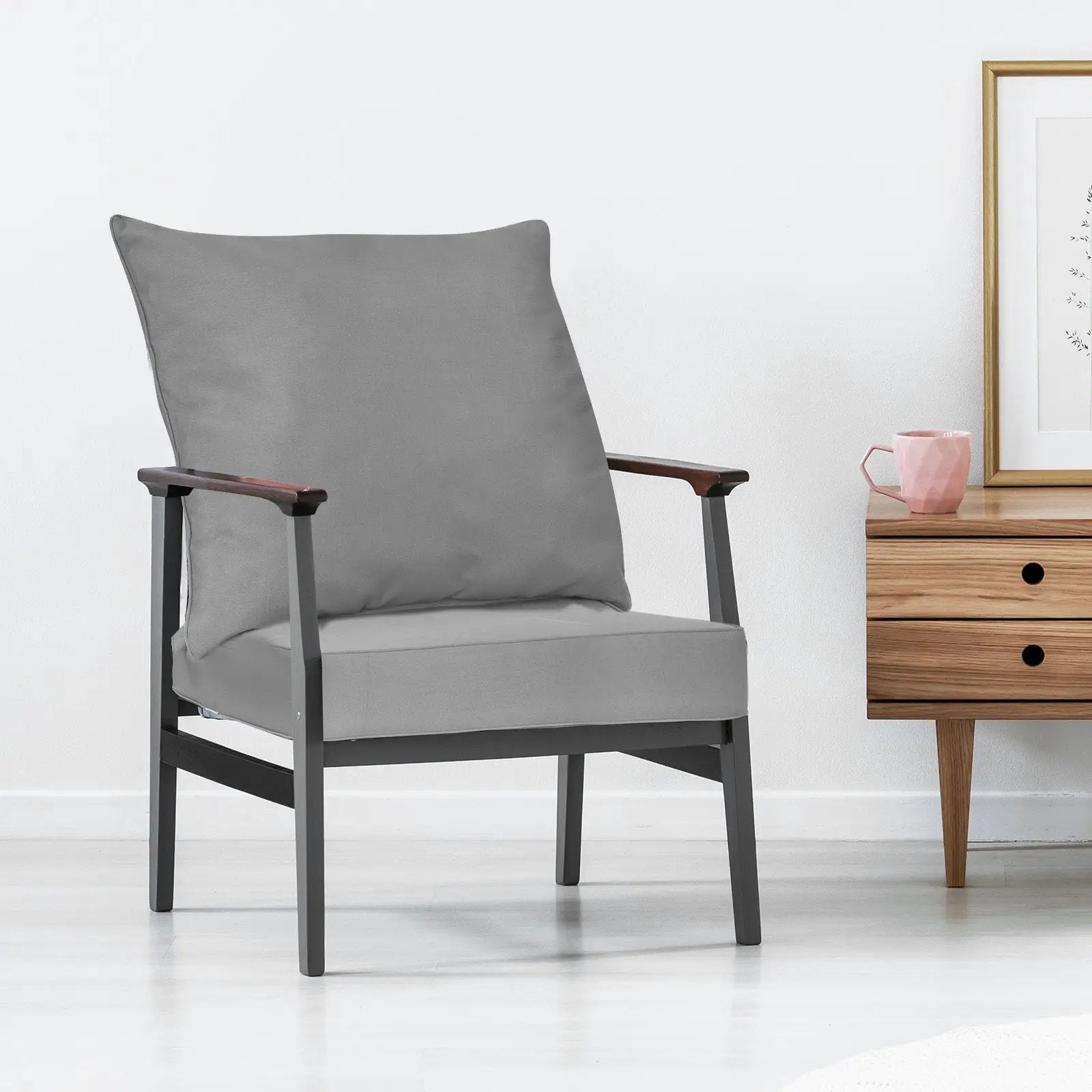 Fabric Upholstered Wood Dining Chairs Set of 2 with Removable Pillow by DirectDeals