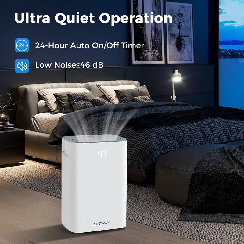 Dehumidifier with Auto Drain or Manual Drainage for Home Basement-White by DirectDeals