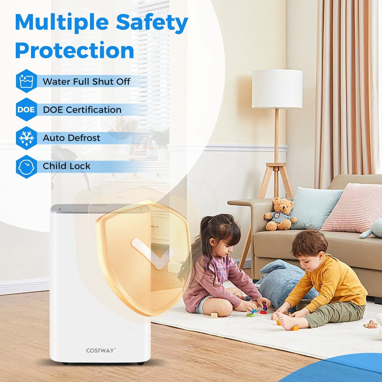 Dehumidifier with Auto Drain or Manual Drainage for Home Basement-White by DirectDeals