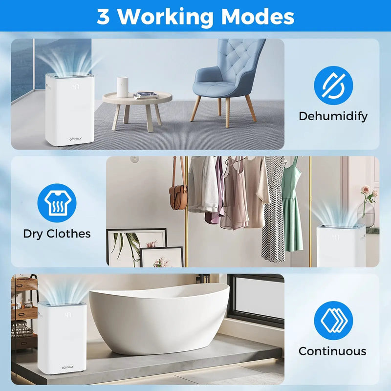 Dehumidifier with Auto Drain or Manual Drainage for Home Basement-White by DirectDeals