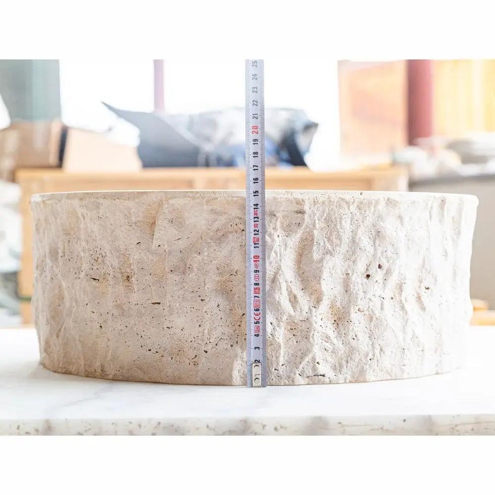 Denizli Beige Travertine Vessel Sink Rustic Hand Chiseled Exterior Honed Interior D16 by GobekDesign