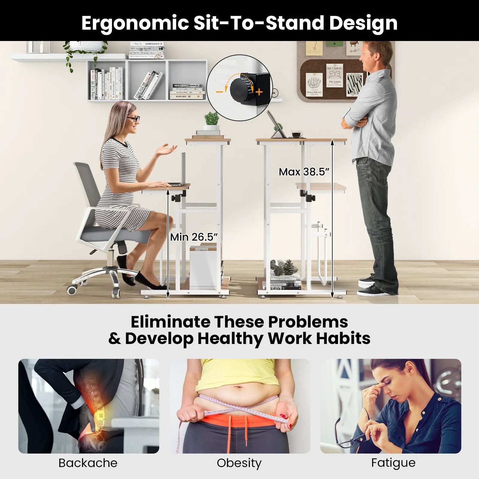 Standing Desk for Small Space Sit Stand Desk with Height Adjustable Desktop by DirectDeals