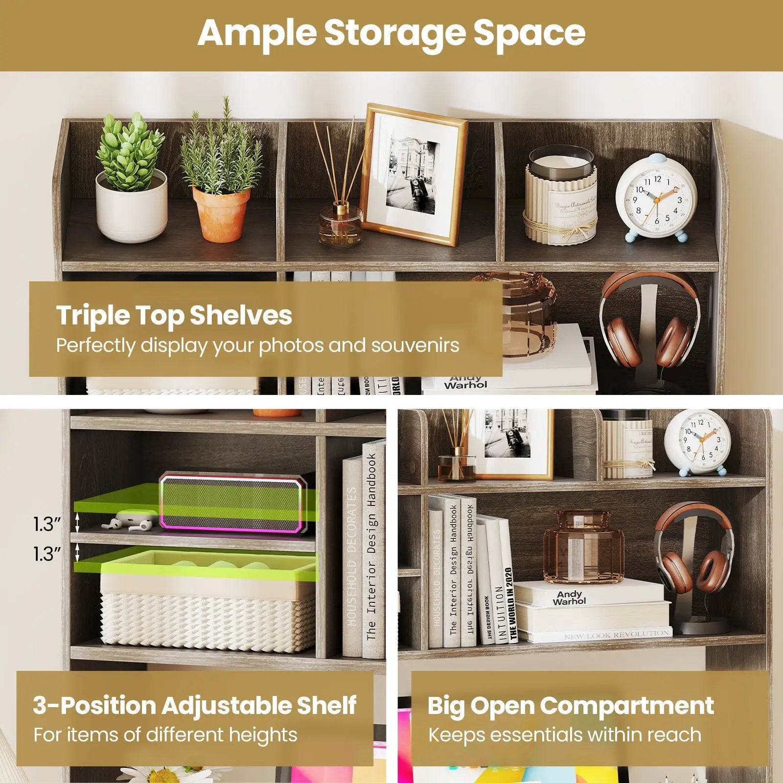 Desktop Bookshelf Countertop Storage Hutch with 6 Shelves by DirectDeals