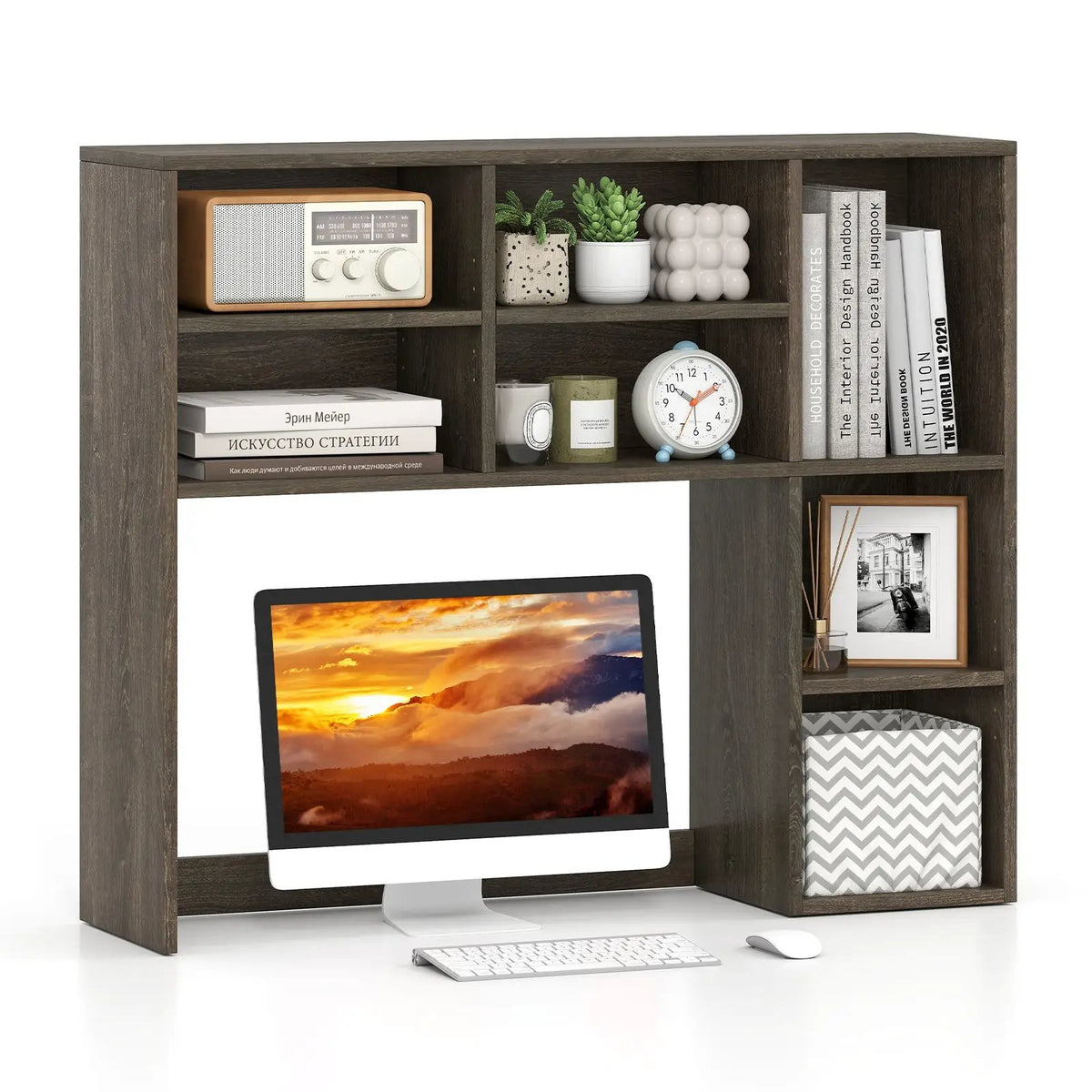 Desktop Bookshelf with 7 Open Cubbies and 3 Adjustable Shelves by DirectDeals
