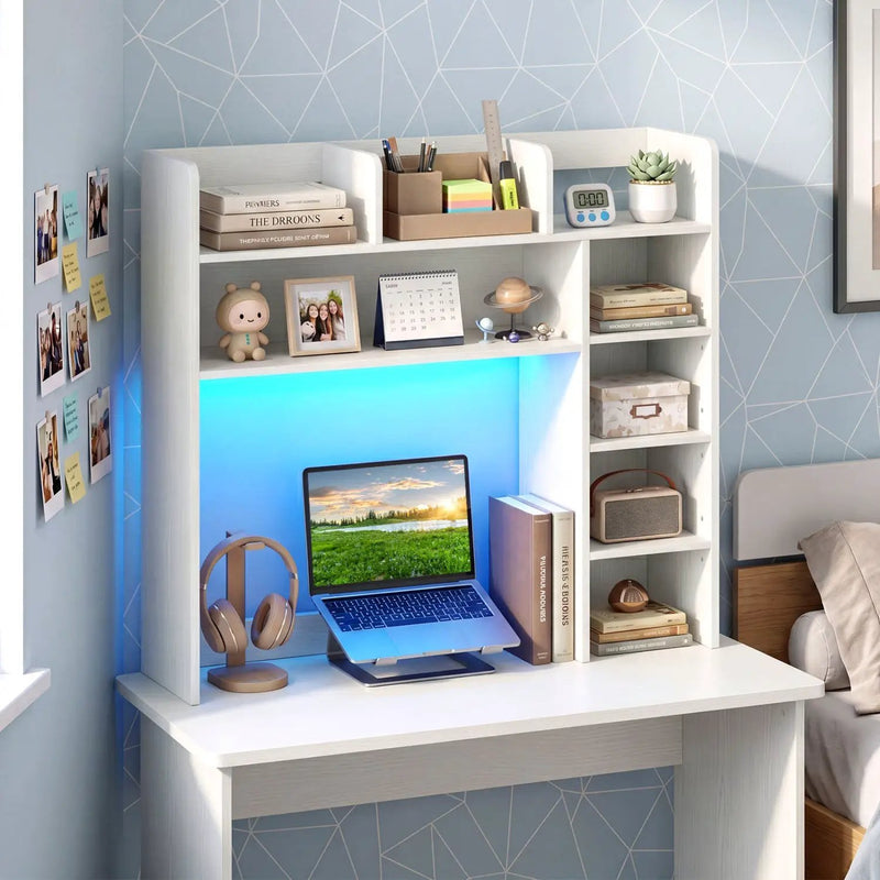 Desktop Bookshelf with LED Lights 35.5" Desk Hutch Organizer by DirectDeals